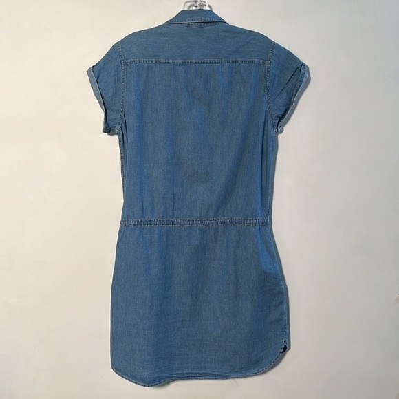 PAIGE Mila Cap SLV Drawstring Waist Cotton Denim Chambray Mini Shirtdress SZ M - Picture 4 of 16
